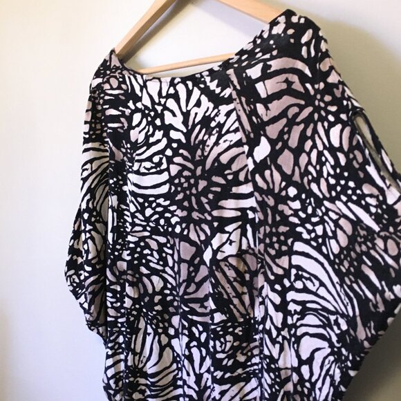 Monarch Butterfly Batik Dolman Sleeve Ruched Waist Viscose Top - Picture 6 of 16